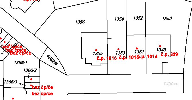 Dejvice 1016, Praha na parcele st. 1355 v KÚ Dejvice, Katastrální mapa