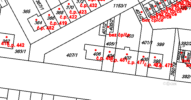 Prosek 455, Praha na parcele st. 406 v KÚ Prosek, Katastrální mapa