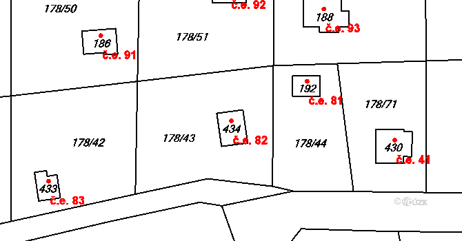 Lhotka 82, Svinaře na parcele st. 434 v KÚ Svinaře, Katastrální mapa