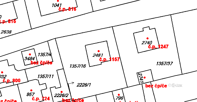 Vrchlabí 1157 na parcele st. 2481 v KÚ Vrchlabí, Katastrální mapa
