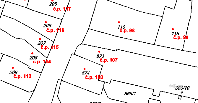 Česká Lípa 107 na parcele st. 873 v KÚ Česká Lípa, Katastrální mapa