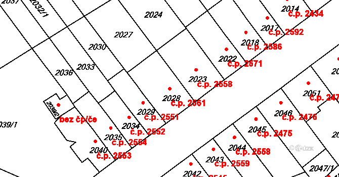 Chomutov 2561 na parcele st. 2028 v KÚ Chomutov II, Katastrální mapa