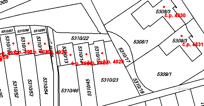 Chomutov 4926 na parcele st. 5310/15 v KÚ Chomutov I, Katastrální mapa