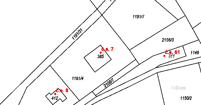 Polesí 7, Rynoltice na parcele st. 385 v KÚ Polesí u Rynoltic, Katastrální mapa