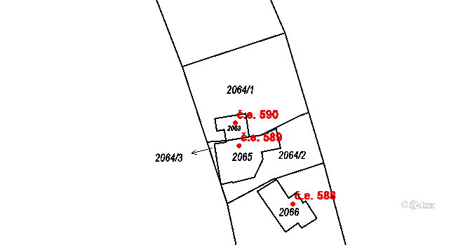 Ochoz u Brna 590 na parcele st. 2063 v KÚ Ochoz u Brna, Katastrální mapa