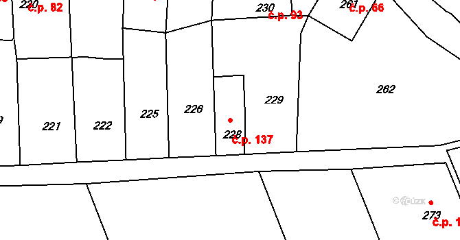 Velké Chvalovice 137, Pečky na parcele st. 228 v KÚ Velké Chvalovice, Katastrální mapa