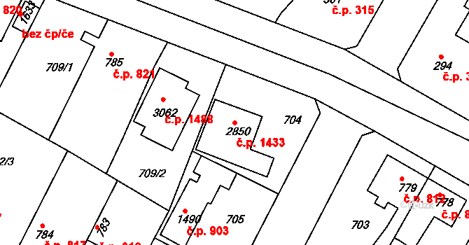Neratovice 1433 na parcele st. 2850 v KÚ Neratovice, Katastrální mapa