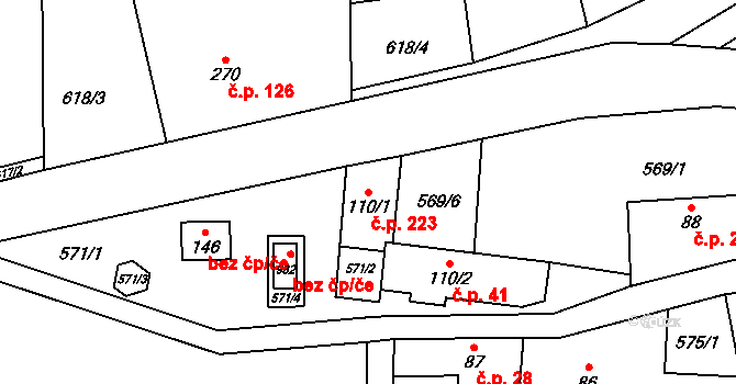 Kamenný Újezdec 223, Kamenný Přívoz na parcele st. 110/1 v KÚ Kamenný Přívoz, Katastrální mapa