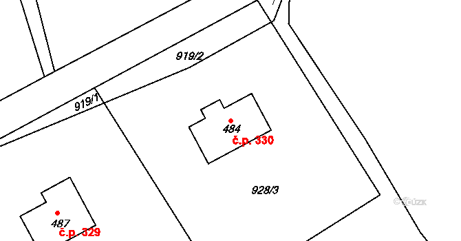Zdíkov 330 na parcele st. 484 v KÚ Zdíkov, Katastrální mapa