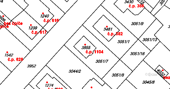 Žichlínské Předměstí 1104, Lanškroun na parcele st. 3855 v KÚ Lanškroun, Katastrální mapa