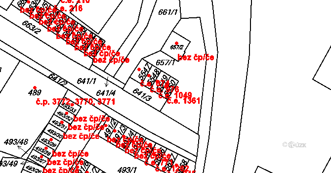 Chomutov 1361 na parcele st. 5550 v KÚ Chomutov I, Katastrální mapa