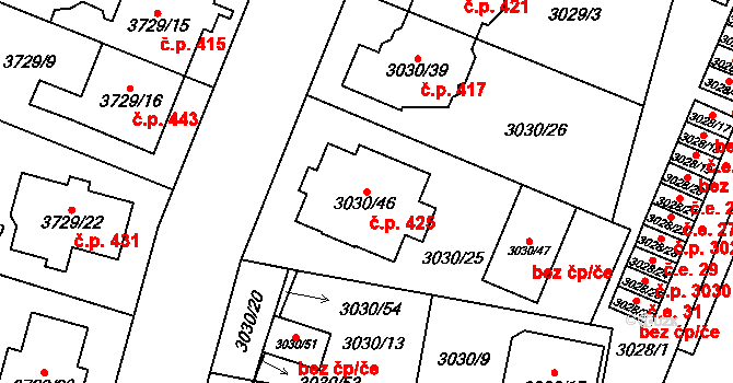 Nosálovice 425, Vyškov na parcele st. 3030/46 v KÚ Vyškov, Katastrální mapa