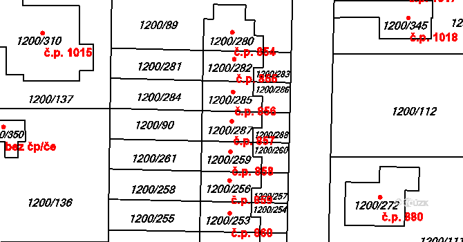 Vejprnice 857 na parcele st. 1200/287 v KÚ Vejprnice, Katastrální mapa