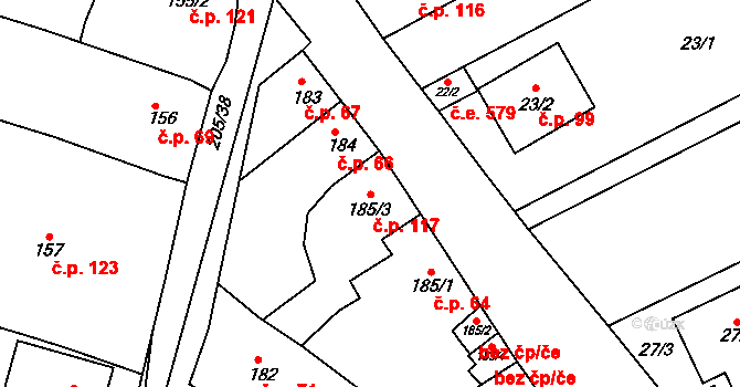 Sedlešovice 117, Nový Šaldorf-Sedlešovice na parcele st. 185/3 v KÚ Sedlešovice, Katastrální mapa