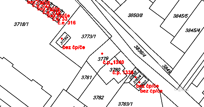 Předměstí 1340, Litoměřice na parcele st. 3779 v KÚ Litoměřice, Katastrální mapa