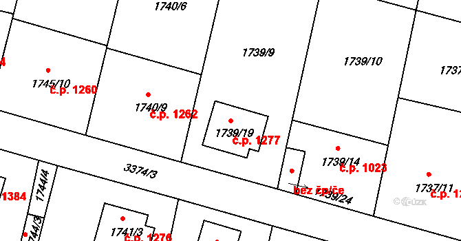 Benešov 1277 na parcele st. 1739/19 v KÚ Benešov u Prahy, Katastrální mapa