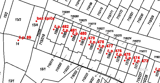 Výškovice 479, Ostrava na parcele st. 1083 v KÚ Výškovice u Ostravy, Katastrální mapa