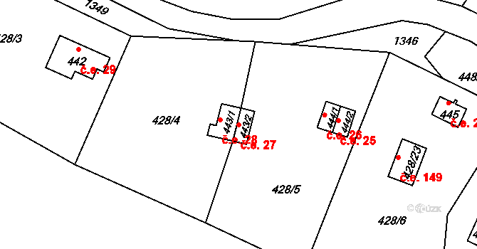 Hostíkovice 27, Holany na parcele st. 443/2 v KÚ Holany, Katastrální mapa