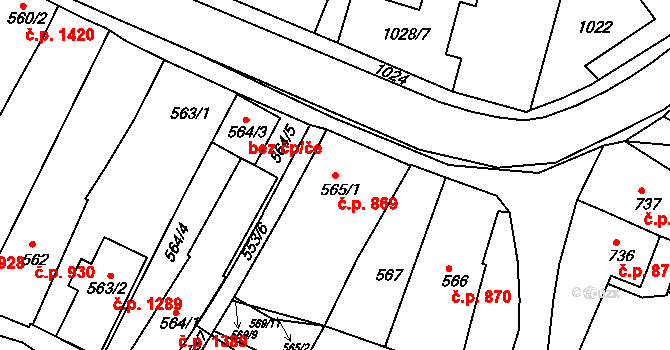 Brumov 869, Brumov-Bylnice na parcele st. 565/1 v KÚ Brumov, Katastrální mapa