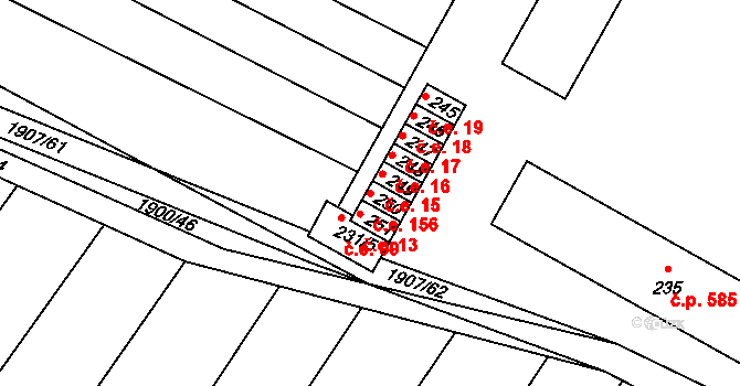 Lužice 156 na parcele st. 250 v KÚ Lužice u Hodonína, Katastrální mapa