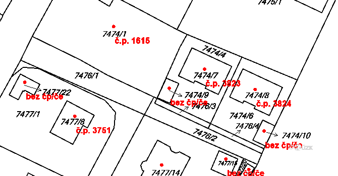Mělník 42918545 na parcele st. 7474/9 v KÚ Mělník, Katastrální mapa