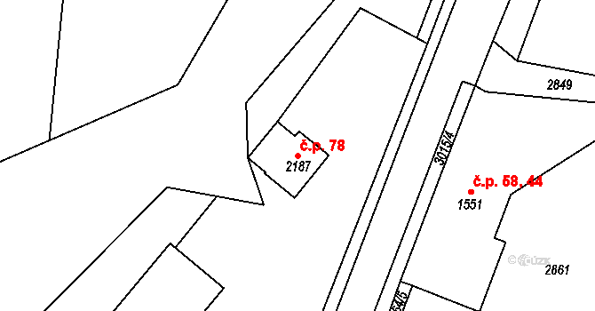 Kouty 78, Hlinsko na parcele st. 2187 v KÚ Hlinsko v Čechách, Katastrální mapa