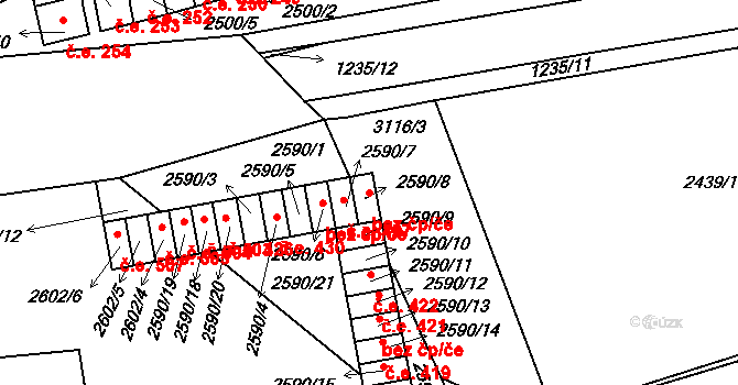 Hustopeče 46633545 na parcele st. 2590/8 v KÚ Hustopeče u Brna, Katastrální mapa