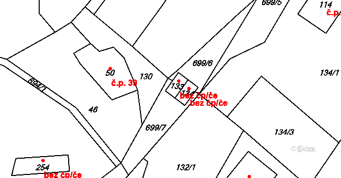 Bouzov 47159545 na parcele st. 133 v KÚ Bouzov, Katastrální mapa