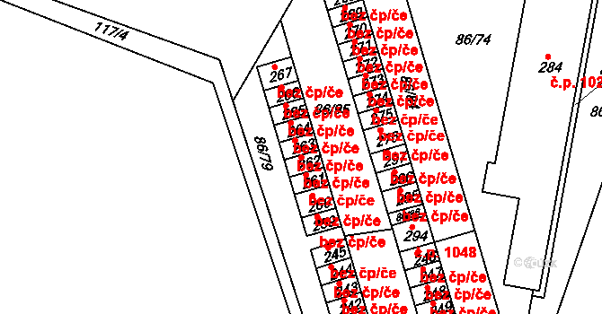Třebíč 49804545 na parcele st. 262 v KÚ Řípov, Katastrální mapa