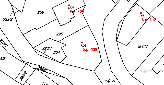 Rosice 129 na parcele st. 154 v KÚ Rosice u Chrasti, Katastrální mapa