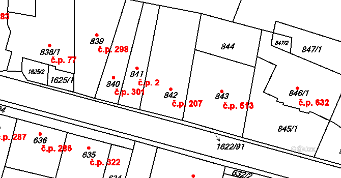 Drnovice 207 na parcele st. 842 v KÚ Drnovice u Vyškova, Katastrální mapa