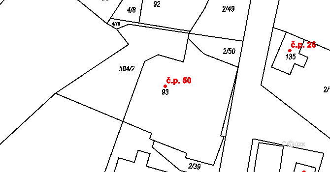 Jeníkov 50 na parcele st. 93 v KÚ Jeníkov u Hlinska, Katastrální mapa