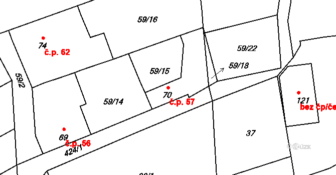 Beroun-Jarov 57, Beroun na parcele st. 70 v KÚ Jarov u Berouna, Katastrální mapa