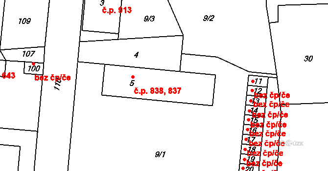 Řevnice 837,838 na parcele st. 5 v KÚ Řevnice, Katastrální mapa