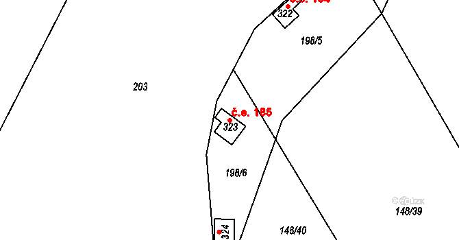 Kytín 185 na parcele st. 323 v KÚ Kytín, Katastrální mapa