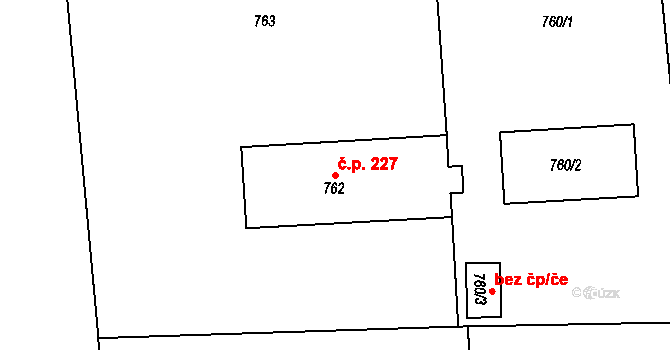 Velké Předměstí 227, Horšovský Týn na parcele st. 762 v KÚ Horšovský Týn, Katastrální mapa