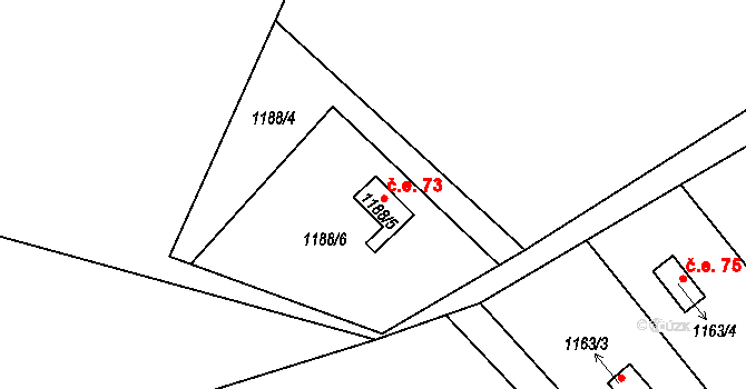 Olomučany 73 na parcele st. 1188/5 v KÚ Olomučany, Katastrální mapa