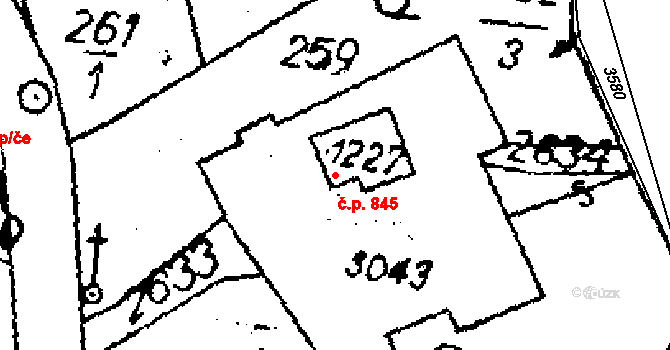 Libina 845 na parcele st. 7135 v KÚ Horní Libina, Katastrální mapa