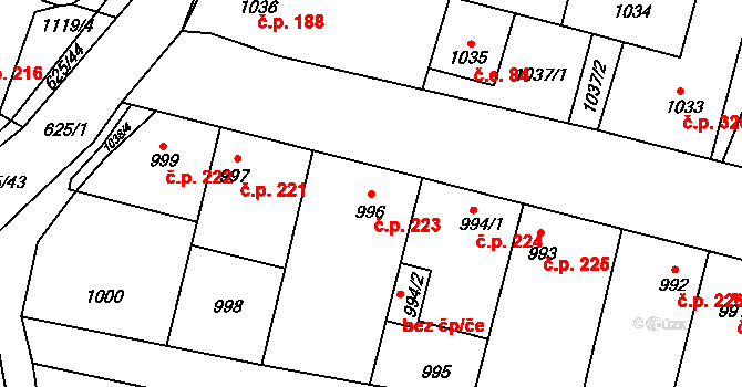 Lužná 223 na parcele st. 996 v KÚ Lužná u Rakovníka, Katastrální mapa