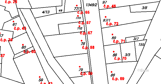 Radonice nad Ohří 58, Peruc na parcele st. 78 v KÚ Radonice nad Ohří, Katastrální mapa
