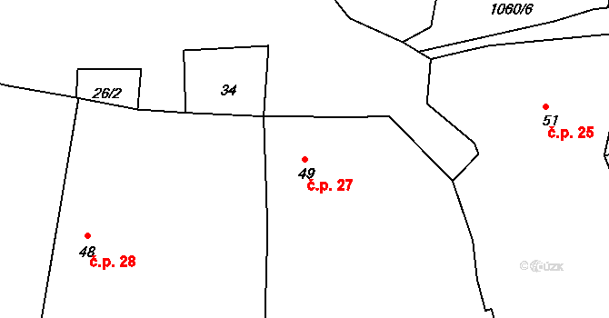 Soběkury 27 na parcele st. 49 v KÚ Soběkury, Katastrální mapa
