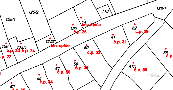Bohumilice 32, Klobouky u Brna na parcele st. 60 v KÚ Bohumilice, Katastrální mapa