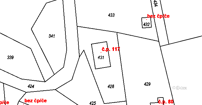 Horní Líštná 117, Třinec na parcele st. 431 v KÚ Horní Líštná, Katastrální mapa