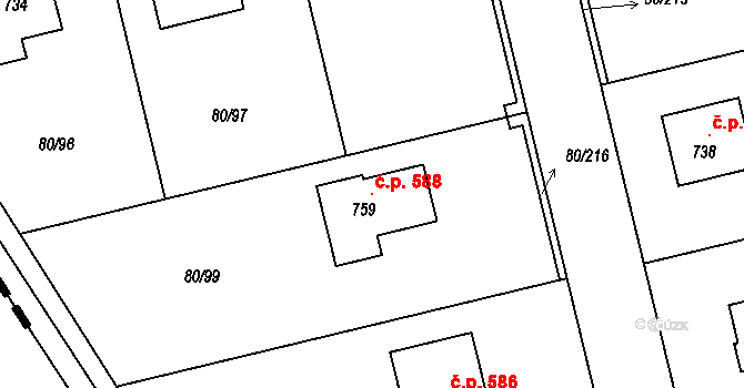 Sibřina 588 na parcele st. 759 v KÚ Sibřina, Katastrální mapa