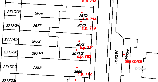 Holešov 771 na parcele st. 2673 v KÚ Holešov, Katastrální mapa