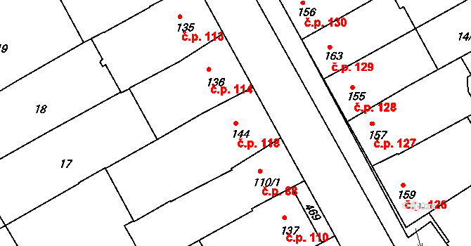 Vrbátky 118 na parcele st. 144 v KÚ Vrbátky, Katastrální mapa