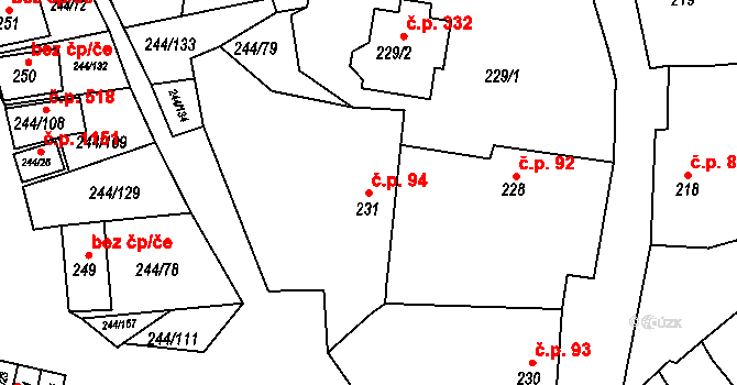 Dobšice 94 na parcele st. 231 v KÚ Dobšice u Znojma, Katastrální mapa