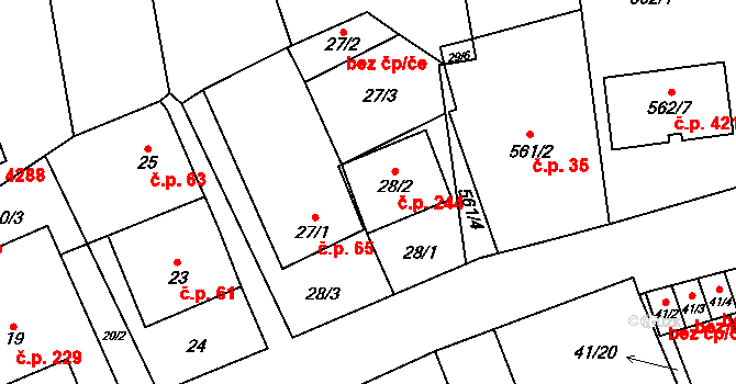 Oblekovice 244, Znojmo na parcele st. 28/2 v KÚ Oblekovice, Katastrální mapa