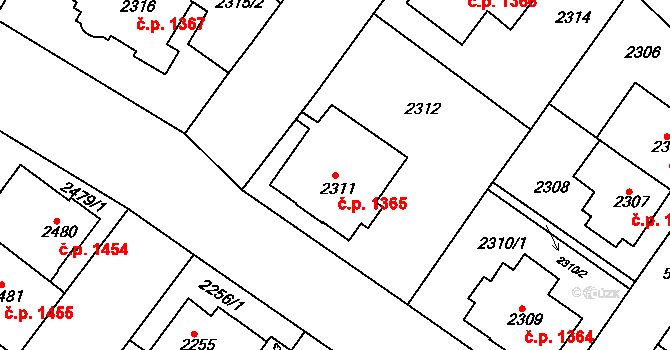 Znojmo 1365 na parcele st. 2311 v KÚ Znojmo-město, Katastrální mapa