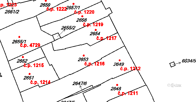 Jihlava 1216 na parcele st. 2653 v KÚ Jihlava, Katastrální mapa